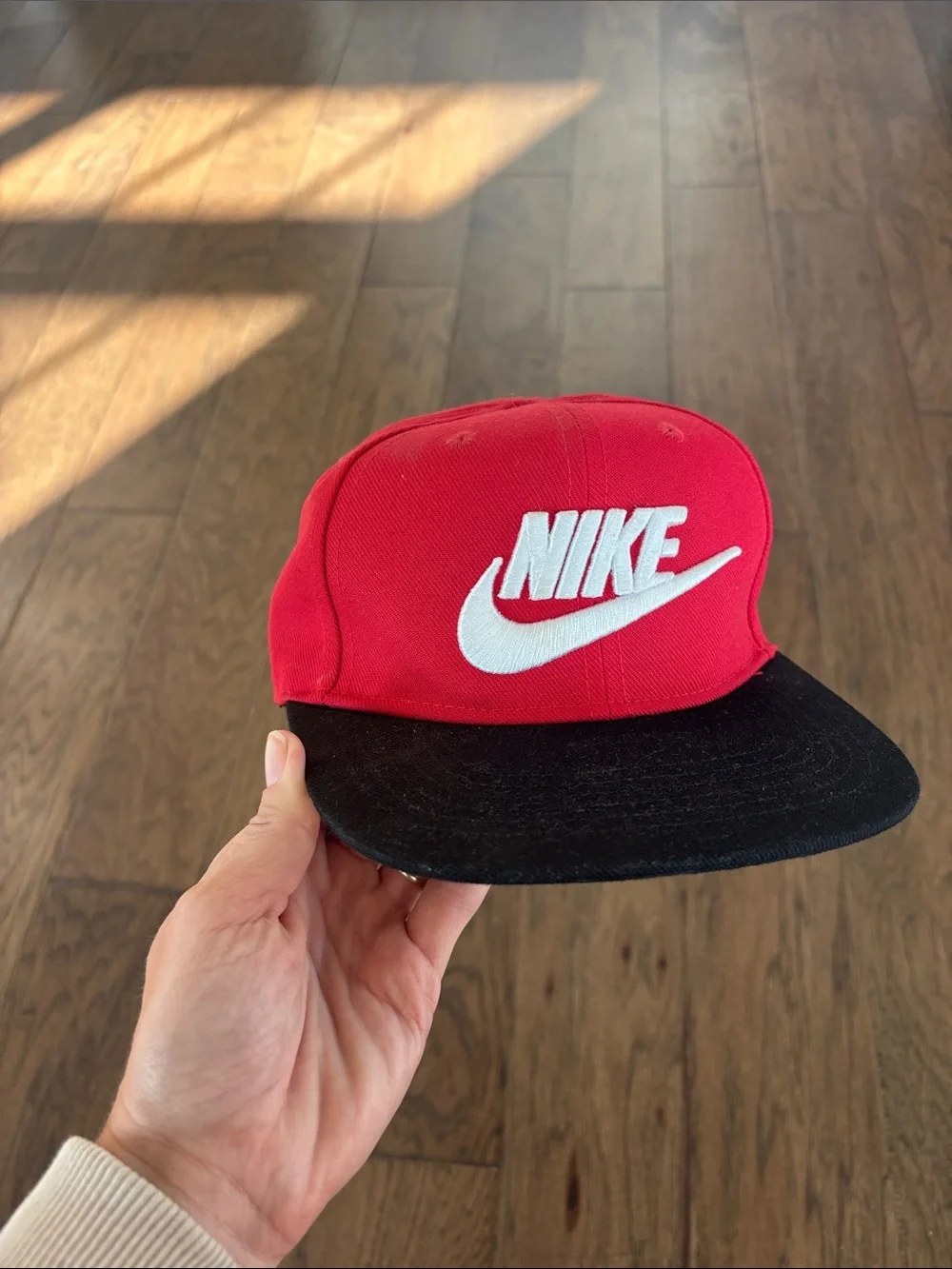 Nike Kids Red Hat with Black Brim and White Logo